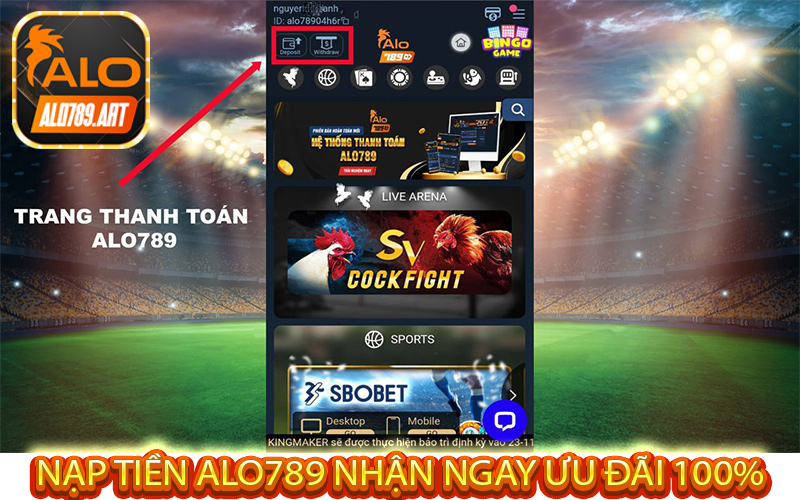 Nạp Tiền Alo789 nhận ngay ưu đãi 100%